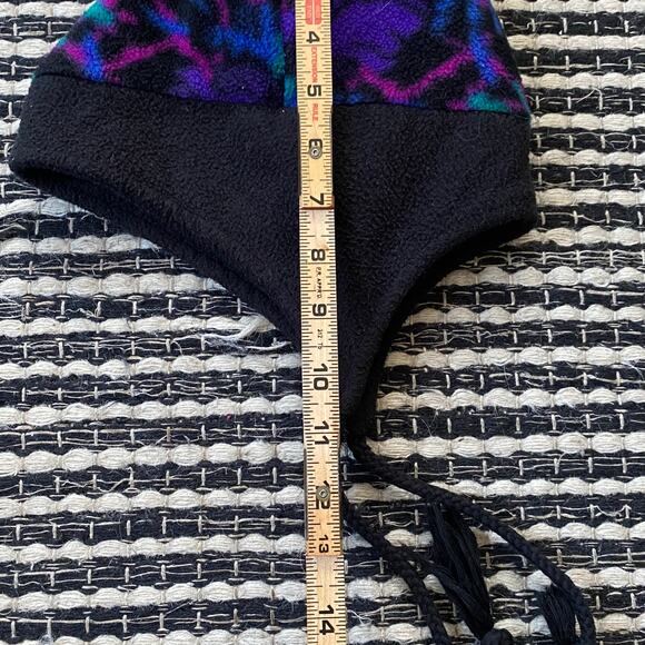🌿LL Bean Vintage Purple Black Ear Flap Tie Geometric Fleece Hat Youth - Picture 6 of 7